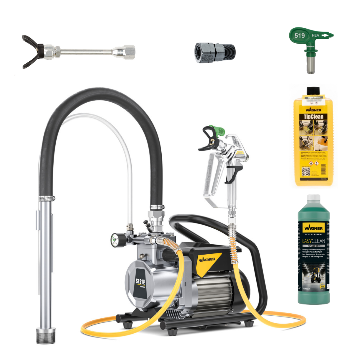 SuperFinish 21 Pro HEA Airless + D&uuml;senverl&auml;ngerung 12,5cm + D&uuml;se 519 + FlexTwist S + TipClean + EasyClean 