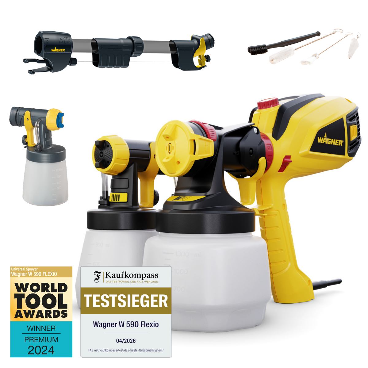 Wagner Universal Sprayer W 590 FLEXiO + 60cm Griffverl&auml;ngerung + Aufsatz Brilliant + Reinigungsset